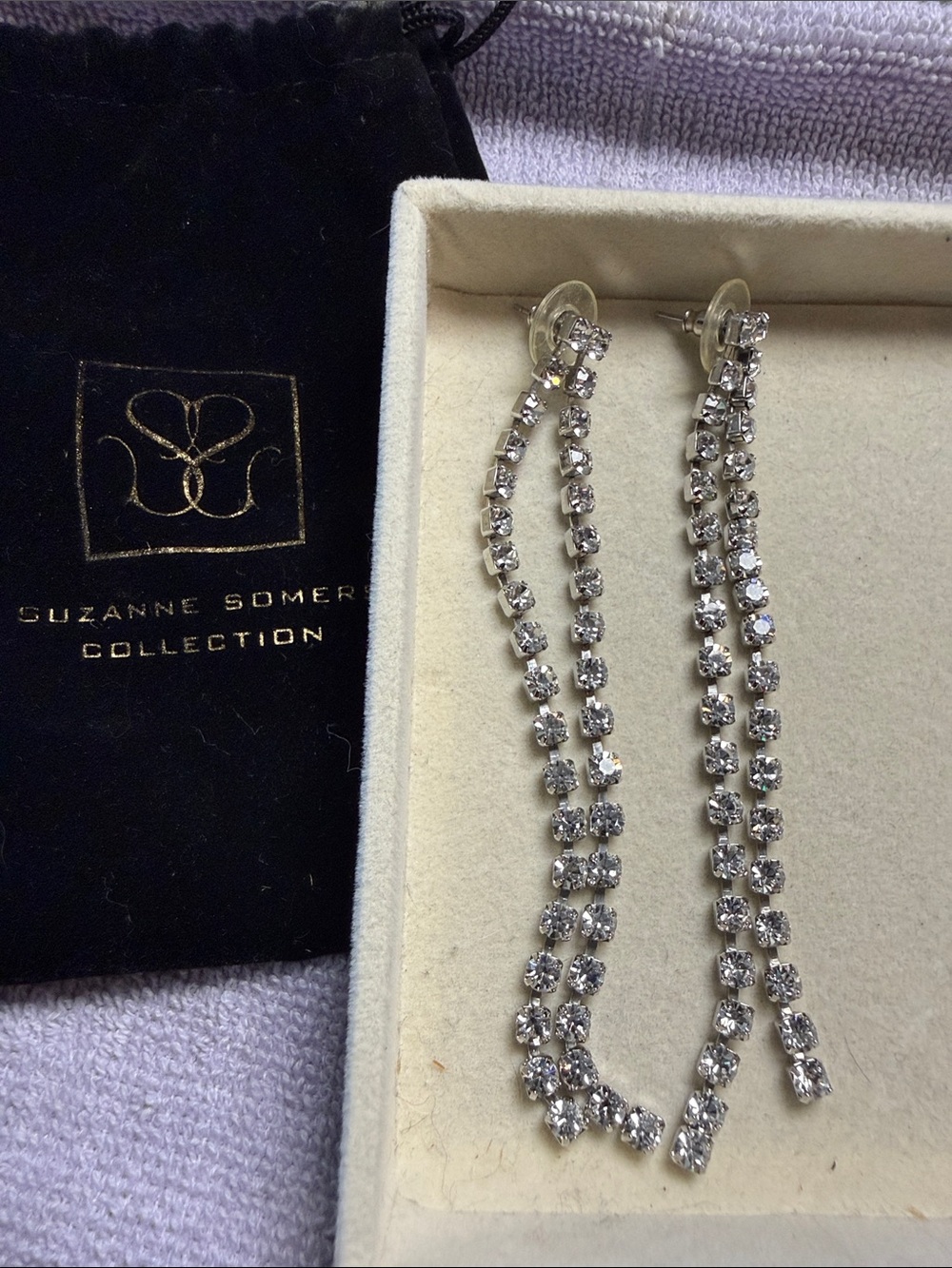 Suzanne Somers Silver Crystal Linear Drop Earrings